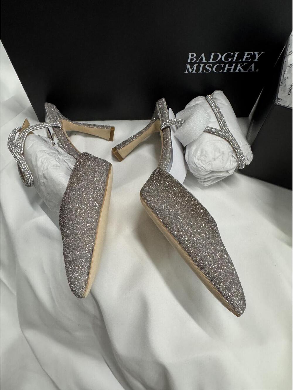 Badgley Mischka Sparkle Pointed Toe Slingback Heels - Picture 6 of 8